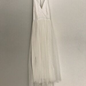 Ladies White Spaghetti Strap Handkerchief Dress
